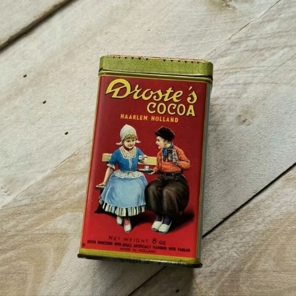 Vintage Droste's Dutch COCOA Embossed Tin HAARLEM HOLLAND 8 OZ